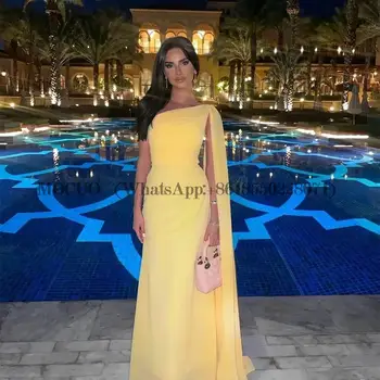 Современные желтые пляжные вечерние выпускные платья на одно плечо Шифон Arbaic Vestido Robes De Cocktail Ночные платья 2023