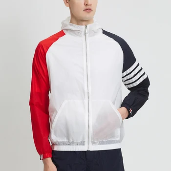 Солнцезащитное пальто Высококачественная легкая велосипедная рубашка с длинным рукавом Корейский тренд Мужская толстовка с капюшоном на молнии с карманами