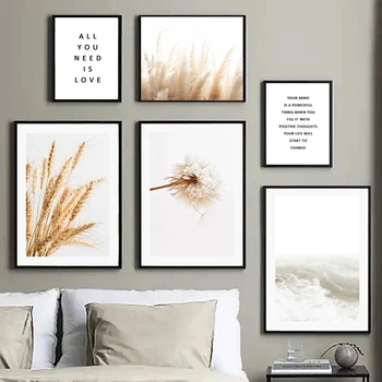  тростник пшеница одуванчик волны натуральный плакат пейзаж стена искусство холст живопись печать скандинавские картины для гостиной домашний декор