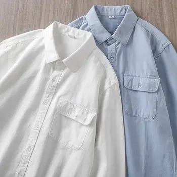 Художественный стиль Мужские рубашки с длинным рукавом Осень Корейская рубашка Мужская мода Повседневная рубашка оверсайз Пальто Качественная одежда 2023 A92