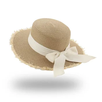 Шляпы от солнца Мужчины Женщины Хаки Черный Кофе Плоский Топ 7,5 см Поля Летние Шляпы Цепочка Лента Вечернее Платье Классические Повседневные На открытом воздухе Летние Шляпы
