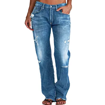 Эластичные женские джинсы 2023 Тренд Синий Высокая талия Рваные повседневные Уличная мода Джинсовые брюки-карандаш