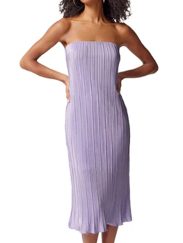 Элегантное атласное макси-платье с открытыми плечами и плиссированными деталями и оборками по подолу - Стильное вечернее платье с открытой спиной для коктейля