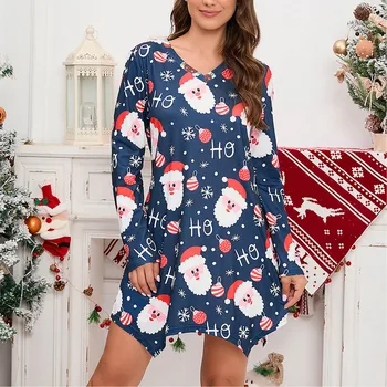 Элегантное нерегулярное рождественское платье с V-образным вырезом для женщин Slim Fit Короткое мини-платье Повседневные платья для женщин