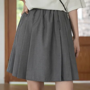Японская милая модная плиссированная юбка для женщин 2023 Лето Серый С высокой талией Повседневный Slim Fit Preppy Школьница Форма Короткие юбки